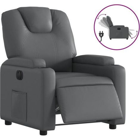 Chaise longue électrique réglable en hauteur, dossier inclinable, revêtement en similicuir gris, idéale pour salon ou bureau (1/5)