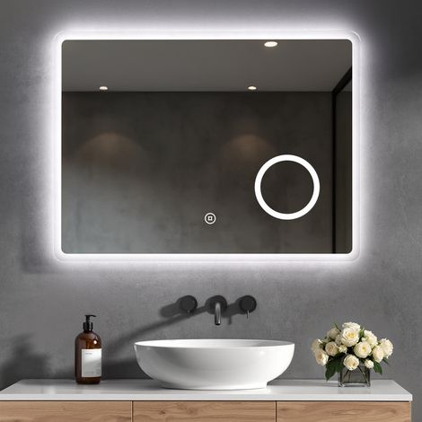 Heilmetz – Miroir lumineux de salle de bain 80x60 cm – Loupe 3X – Éclairage LED 3 couleurs – Antibuée IP65 – Installation simple (1/5)