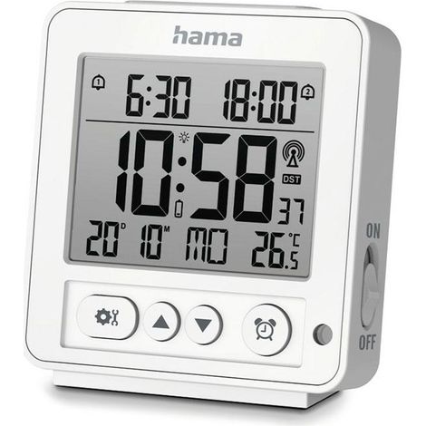 Hama Rhodos Despertador digital blanco compacto con LCD