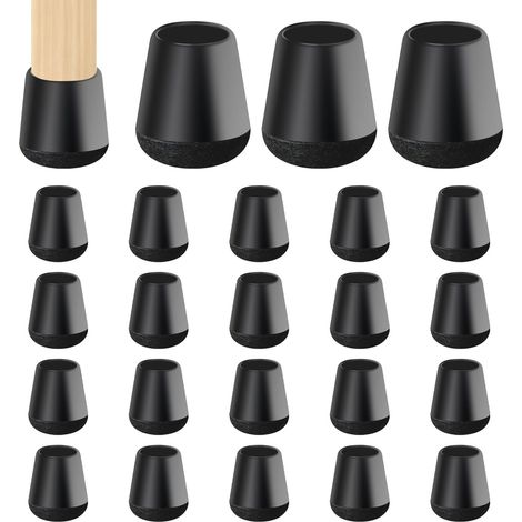 24 Pièces de Protection Pied de Chaise, Patins pour Chaises en Silicone avec Feutre épaissi, pour Pieds de Chaises Ronds et Carrés, Protection Contre Les Rayures et Le Bruit - Noir (1/5)