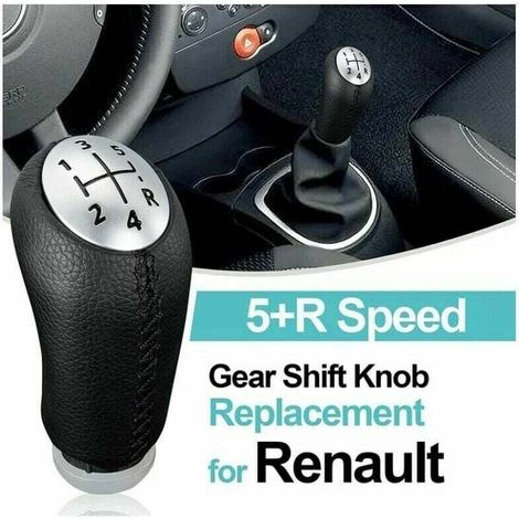 Pomello in pelle nera per leva del cambio manuale con adattatore per Renault Clio III 2005-09, Mégane 2 e Laguna 2003-09 (1/3)