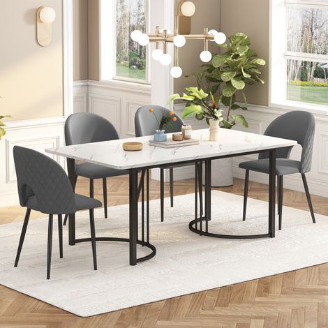 Mesa comedor moderna con 4 sillas efecto mármol gris OKMYHOME (1/5)