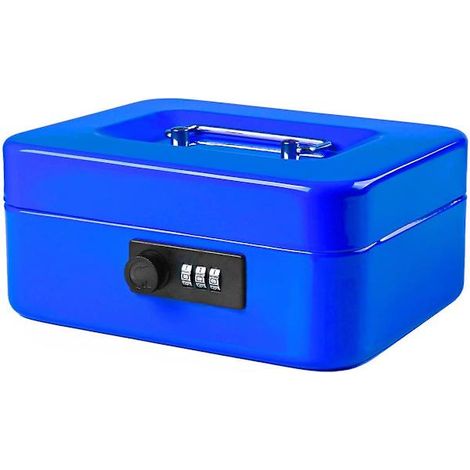 Petit tiroir-caisse avec serrure à combinaison en avec compartiment à billets 7,87 x 6,3 x 3,35 pouces Métal Noir Bleu (1/3)