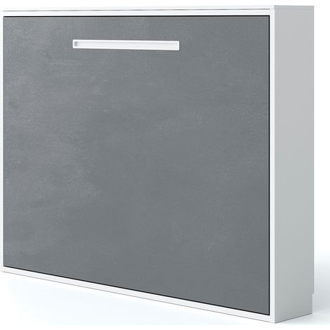 Lit escamotable horizontal MOLANE – Armoire lit avec sommier à lattes intégré Sans matelas Noyer-90x190-Cadre Noyer-Façade Noyer (1/5)