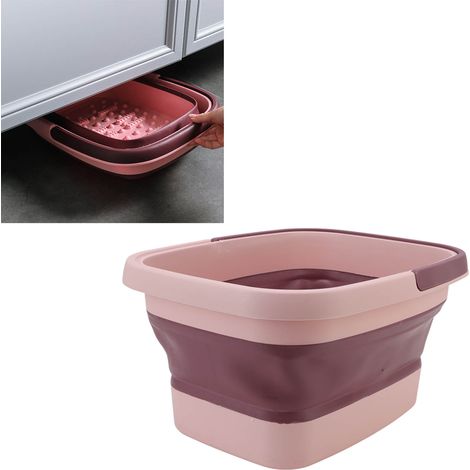 Baignoire pliable pour les pieds, portable, en silicone, pour massage des pieds, bassine de spa pour les pieds rose (1/5)