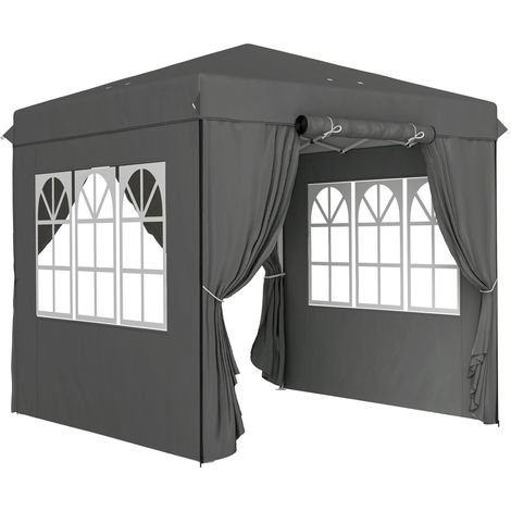 Pop-up Faltpavillon 2,5 x 2,5 m mit 4 Seitenwänden, Dunkelgrau (1/4)