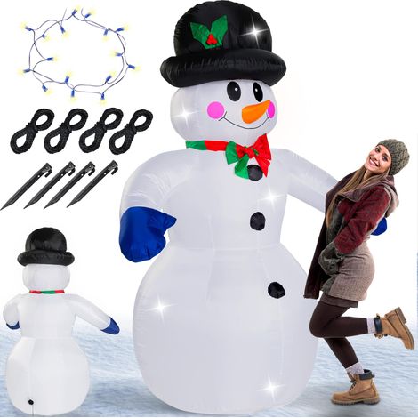 Deuba – Bonhomme de neige gonflable décoratif 240 cm x 170 cm – 20 LED lumineuses – Autogonflant avec pompe électrique – Pour intérieur et extérieur