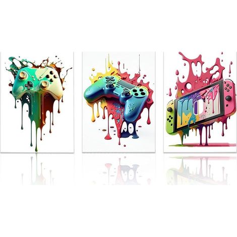 Vinilo decorativo de pared sin marco, 30x40 cm, temática de videojuegos, diseño de mando de consola, colores vivos, decoración de dormitorio. (1/4)