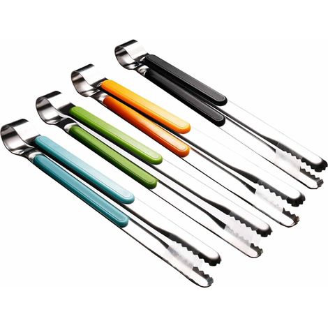 Ensemble de 4 pinces de cuisine en acier inoxydable pour le service et la cuisson, pinces alimentaires 25 cm, poignée ergonomique antidérapante, revêtement antiadhésif et résistant aux hautes températ (1/5)