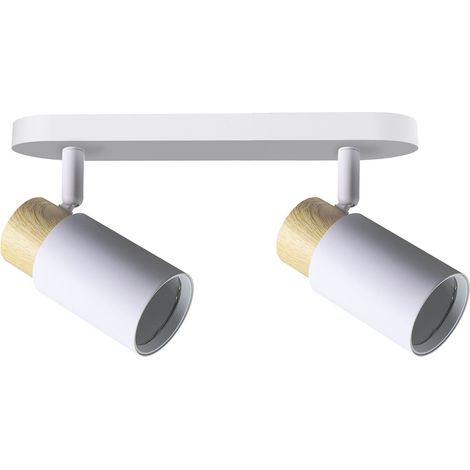 Spot plafond double moderne blanc/bois orientable GU10 (1/2)