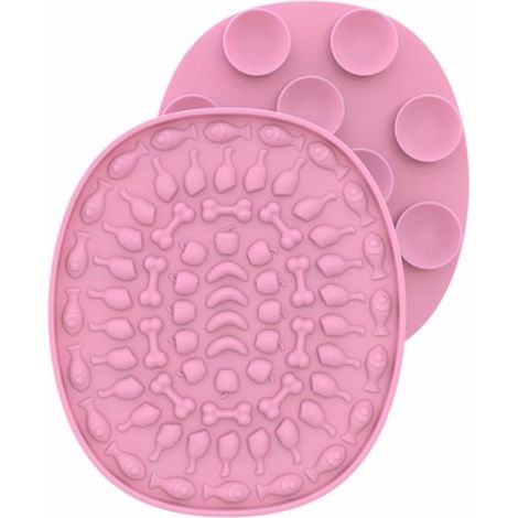 Tapis de léchage ovale en silicone pour chien - Sans BPA - Rose