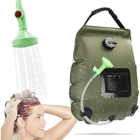 20 l Warmwasser-Duschtasche für den Außenbereich, tragbare Solar-Heiztasche, Gartendusche, Pooldusche für Camping, Wandern, Gartendusche mit Duschkopf und Ein-/Ausschalter