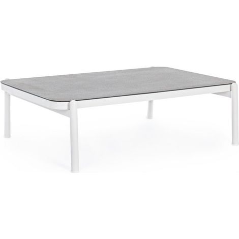 Tavolino "Florencia" con struttura in alluminio, piano in vetro con effetto pietra, per esterno -Bianco (1/5)