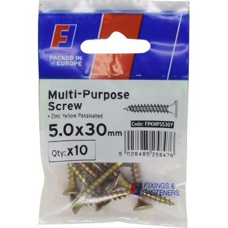 ForgeFix FPKMPS530Y Multi-Purpose Pozi Screw CSK ST ZYP 5.0 x 30mm ForgePack 10