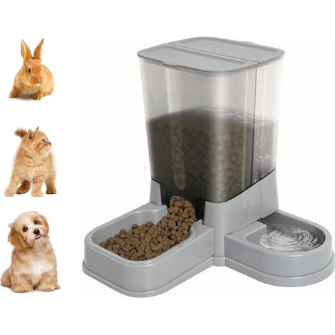Automatic Cat Food Dispenser, 2 in 1 Removable Gravity Feed Water Dispenser for Cats and Small Dogs (Grey) (1/5)
