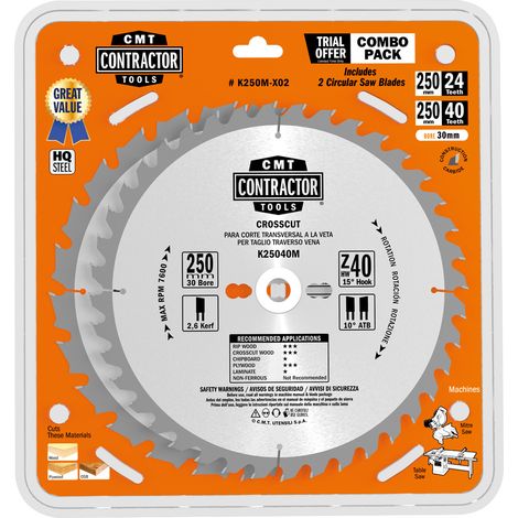 K250M-X02 SIERRAS CIRCULARES 2-USD 250X2.6/1.8X30 Z24+40 ATB