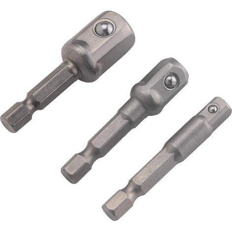 Satz mit 3 Innensechskantschaft-Stecknussadaptern für Schlagschrauber (1/4", 3/8", 1/2").