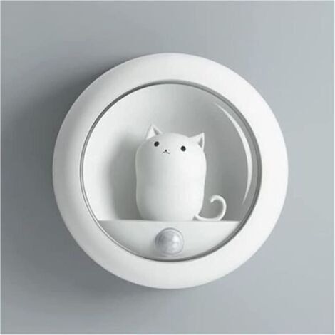 Veilleuse LED En Forme De Chat Mignon, Veilleuse Avec Détecteur De Mouvement, Rechargeable Par USB Veilleuse Pour Placard Chambre à Coucher (Blanc) (1/5)