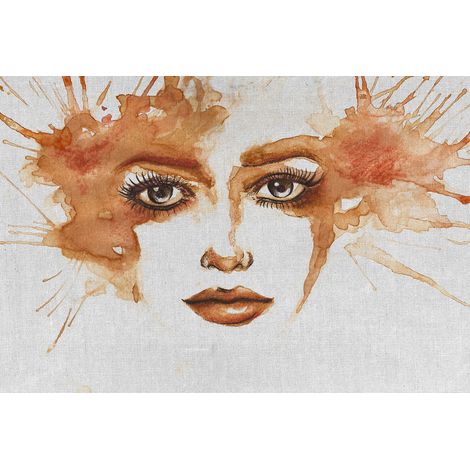 Papier peint panoramique aquarelle visage femme Tapisserie panoramique orange visage femme Papier peint panoramique moderne pour salon (1/2)