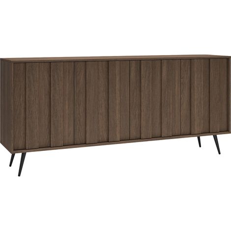 Credenza 4 ante con LED in MDF Naturale scuro e Nero - KALSIYA (1/5)