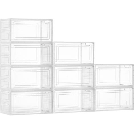 VEVOR Scatole Porta Scarpe, Adatte Fino alla Taglia 13 USA, 9 Scatole Porta Scarpe Trasparenti Impilabili con Porta Magnetica, Contenitori in Plastica per Stivali e Cappelli, Bianco Trasparente