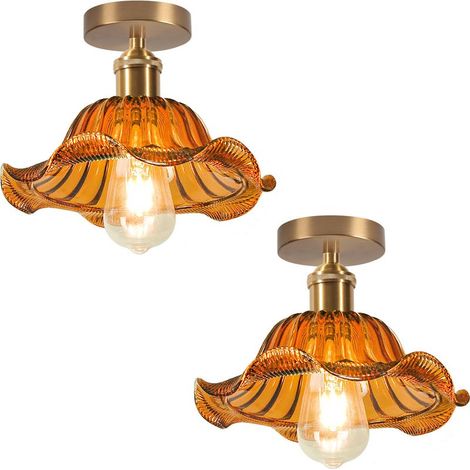 2PCS Plafonnier En Verre Plafonnier Rétro Lustre Moderne E27 Pour Couloir Cuisine Salle À Manger Marron (1/5)