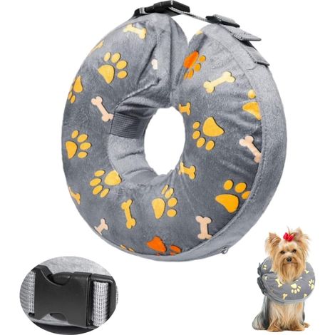 Collerette Gonflable pour Chien Chat Collier de Protection pour Animaux de Compagnie Collier de Chien Anti-Fuite pour la récupération après Une Chirurgie ou des plaies (Gris, M) (1/5)