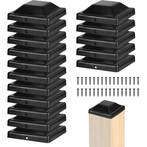 16 capuchons de poteau en bois, capuchons de poteau de clôture en plastique de 9 x 9 cm avec vis, capuchons de poteau carrés (1/5)