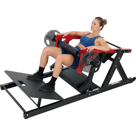 Macchina per Hip Thrust con Pedana Regolabile, Capacità 270 kg e Porta Pesi, Rosso