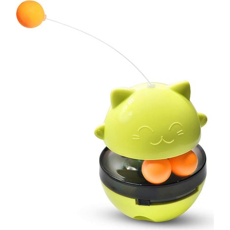Distributeur De Croquettes - Jouet Interactif Pour Chat Et Chaton - Balle Distributrice Avec 2 Orifices Réglables Et Appât Rotatif - Jaune - 1 Pièce