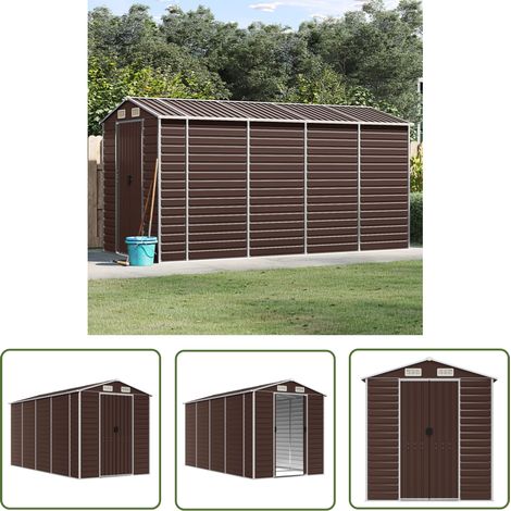 The Living Store Gerätehaus Braun 191x385x198 cm Verzinkter Stahl - Geräteschuppen - Gartenhaus - Werkzeuglager - Outdoor Aufbewahrung - Gartenbedarf (1/5)