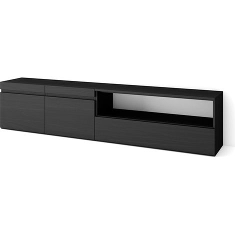 Skraut Home - Mobile TV Soggiorno, Ampio spazio a disposizione, 200x45x35cm, Per TV fino a 80", Mobile Soggiorno, Stile moderno, Nero (1/5)