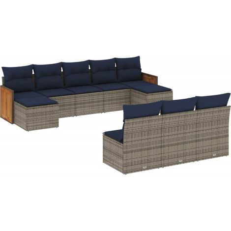 Maison Exclusive - 10-teiliges Gartensofa-Set mit Kissen, grau, P