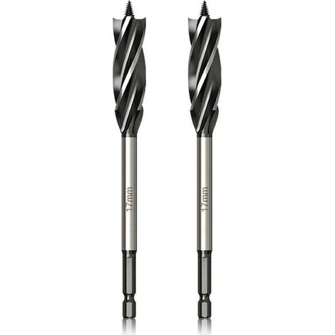 UlisemProfessionnel Foret à Bois 17mm x 165mm x 2Pcs Mèche à Tarière avce Auto-alimenté Pointe Pilote, 1/4 Pouce Tige Hexagonale Foret pour le Travail du Bois (1/4)