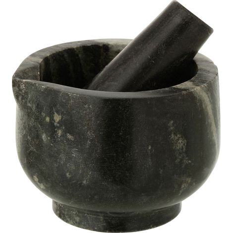 Mortier et pilon en marbre noir et gris (1/2)