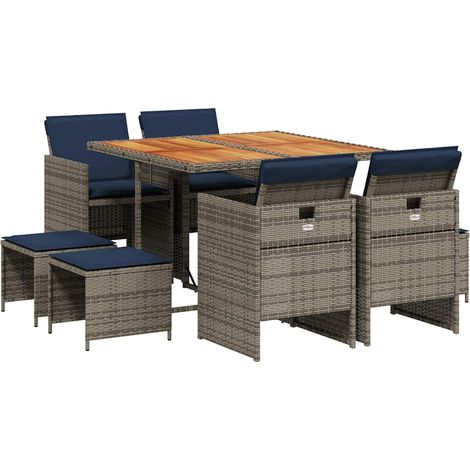 Maison Exclusive - 9-teiliges Garten-Ess-Set mit Kissen, grau, Po (1/5)