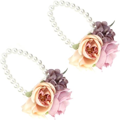 Lot de 2 fleurs artificielles violettes pour poignet de demoiselle d'honneur, idéales pour un mariage, un anniversaire ou une soirée cocktail. (1/5)