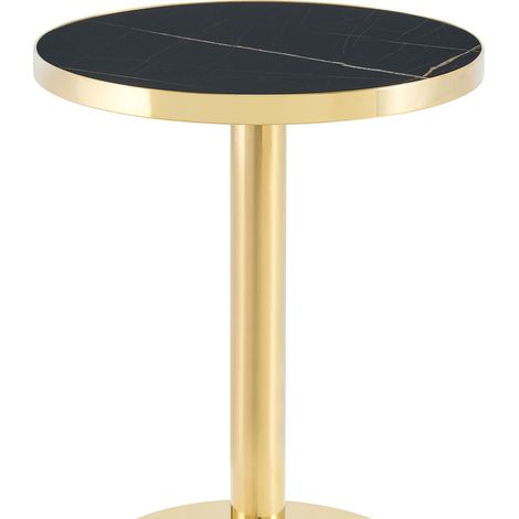 Tavolino rotondo nero e oro effetto marmo con base in acciaio inox (1/5)