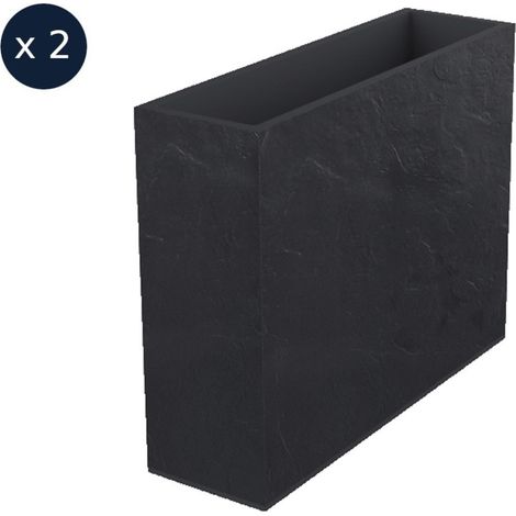 2 Jardinières rectangulaire Volcania effet pierre 63 L anthracite - Eda