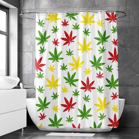 Rideau de douche motif feuilles de cannabis aquarelle douce, polyester imperméable, 150x180 cm (1/5)