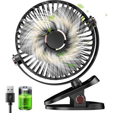 Ventilateur Pince Petit Ventilateur de Bureau Mini Ventilateur USB Silencieux, 5 Vitesses Rotation 720°, 5000mAh Rechargeable (1/5)