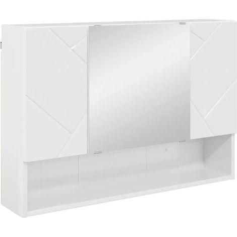 Armoire miroir moderne rangement chic salle de bain 80 x 17 x 55 cm en bois d'ingénierie blanc brillant (1/5)