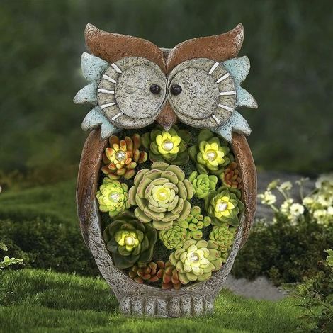 Garden Ornament Owl Figurine, Solar Powered Outdoor Lights, Waterproof Resin Garden Statue for Yard Lawn Decoration Gift (1/5)