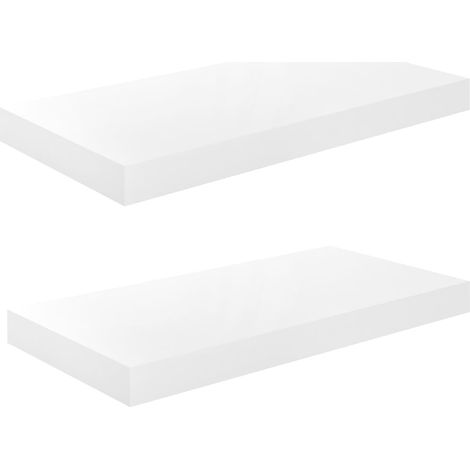 Étagère blanc murale 2 pcs MDF flottante brillant 50x23x3,8 cm (1/5)