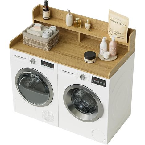 2 Tier Washing Machine Tumble Dryer Worktop Organizer and Storage for Laundry Room, Wood Worktop for Washing Machine and Tumble Dryer, Oak (1/5)