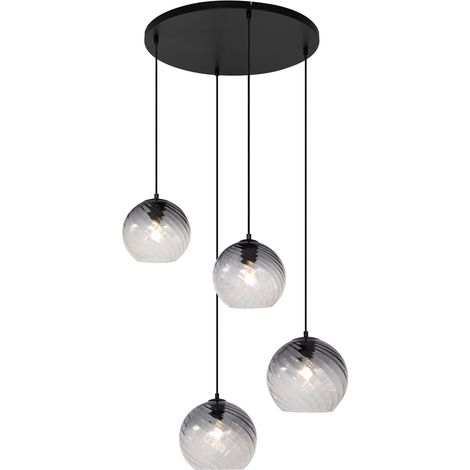 QAZQA Lampada a sospensione bao - Art déco - Acciaio,Vetro - Nero - Tondo/Sfera Max. 4 x Watt