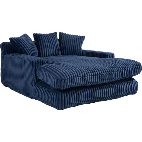 Chaise longue in tessuto a coste blu navy con 3 cuscini 125 x 155 x 63 cm (1/5)