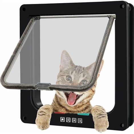 Magnetic Cat Flap with Swing Door and 4-Way Lock for Cats, Kittens and Puppies (M, Black, 19.7 x 19.5 x 3 cm) (1/5)