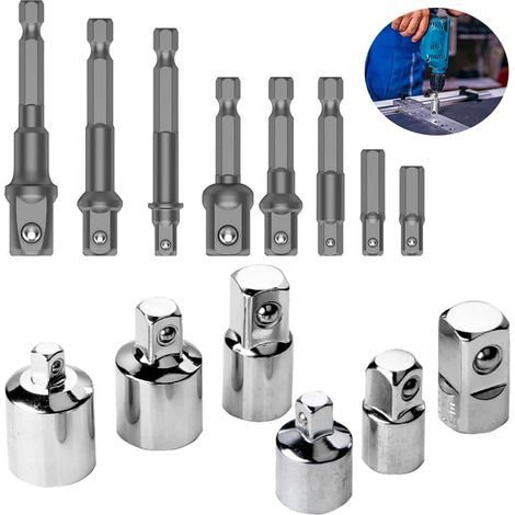 14Pcs Socket Adapter Screwdriver Impact Wrench Ratchet 1/2" 3/8" 1/4", 8Pcs Socket Reducer Adapters + 6Pcs Socket Extension Adapter Bit Set For Ratchet Wrenches/Socket Wrench Tools