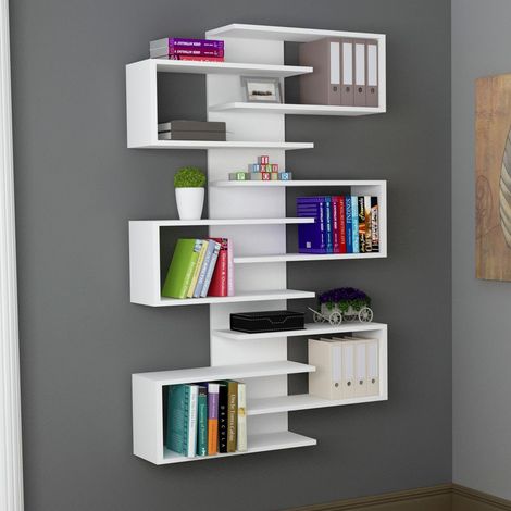 Bücherregal Trenzano, Bibliothek 11 Etagen, Wandmontage, 75x21x161h cm Weiß (1/4)